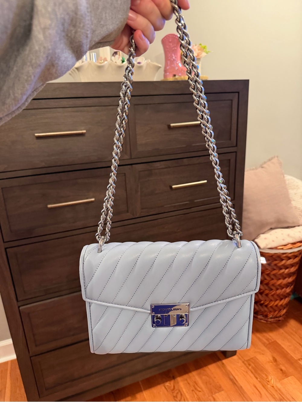 Michael Kors Light Blue Quilted Chain Shoulder Bag